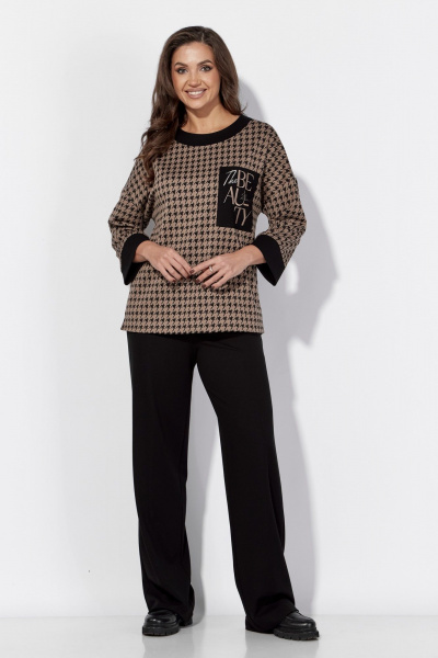 Демисезонный бежево-черный комплект из брюк и джемпера TAiER 1309 - фото 1