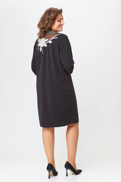 Платье свободное зауженное из трикотажа с кружевным воротником Solomeya Lux 973 черный - фото 8