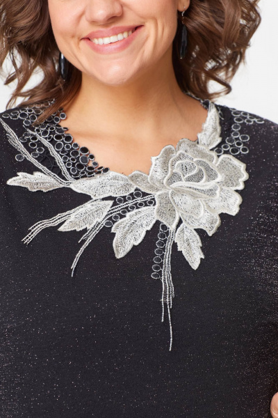 Платье свободное зауженное из трикотажа с кружевным воротником Solomeya Lux 973 черный - фото 7