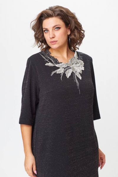 Платье свободное зауженное из трикотажа с кружевным воротником Solomeya Lux 973 черный - фото 6