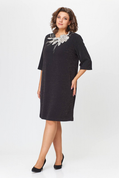 Платье свободное зауженное из трикотажа с кружевным воротником Solomeya Lux 973 черный - фото 2