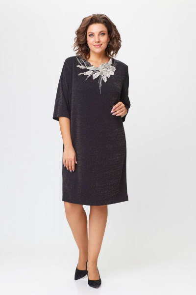 Платье свободное зауженное из трикотажа с кружевным воротником Solomeya Lux 973 черный - фото 1