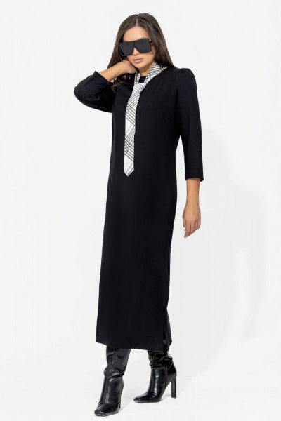 Платье миди в стиле бохо с нагрудными вытачками и карманами Gold Style 2669 черный - фото 2