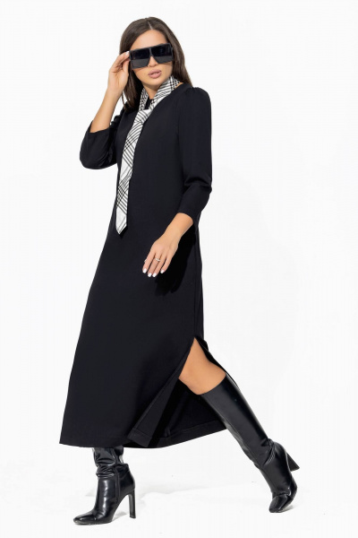 Платье миди в стиле бохо с нагрудными вытачками и карманами Gold Style 2669 черный - фото 1