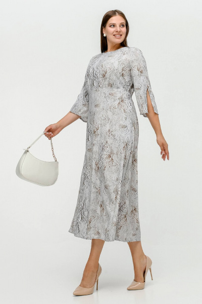 Платье с подрезом под грудью и завязками на боках La rouge 5471 серо-бежевый-набивной - фото 3