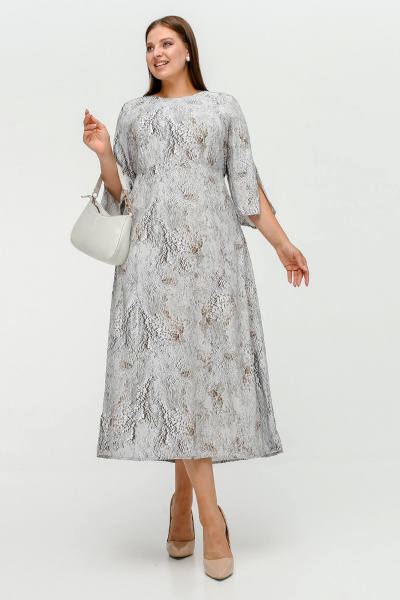 Платье с подрезом под грудью и завязками на боках La rouge 5471 серо-бежевый-набивной - фото 2