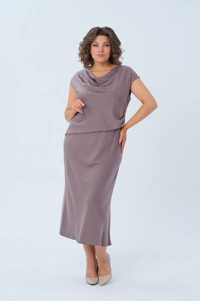 Фиолетовое платье и жакет с кружевными деталями Диомант 2003 капучино - фото 6