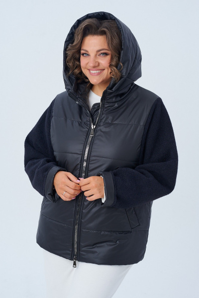 Демисезонная куртка на молнии с объемным капюшоном Диомант 2010 черный - фото 8