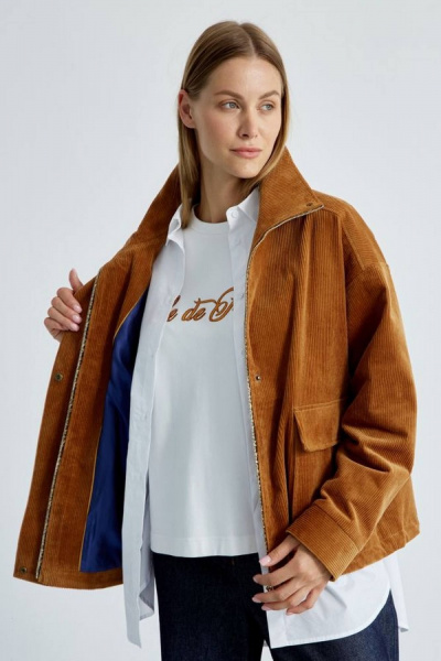 Демисезонный вельветовый жакет с высоким воротником-стойкой Elady 4493 карамель - фото 1
