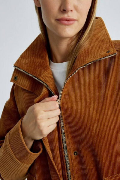 Демисезонный вельветовый жакет с высоким воротником-стойкой Elady 4493 карамель - фото 4