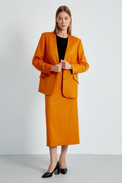 Дамский жакет из вельвета с двубортной застежкой и контрастным кантом Elady 4473 хурма - фото 5