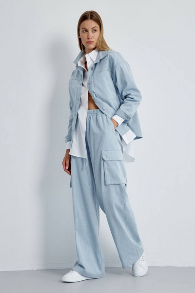 Рубашка оверсайз из джинсовой ткани с карманами Elady 4485 голубой - фото 1