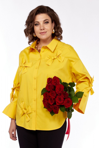Рубашка с вырезом капля, с бантиками из хлопка Grace for you 009 желтый - фото 2