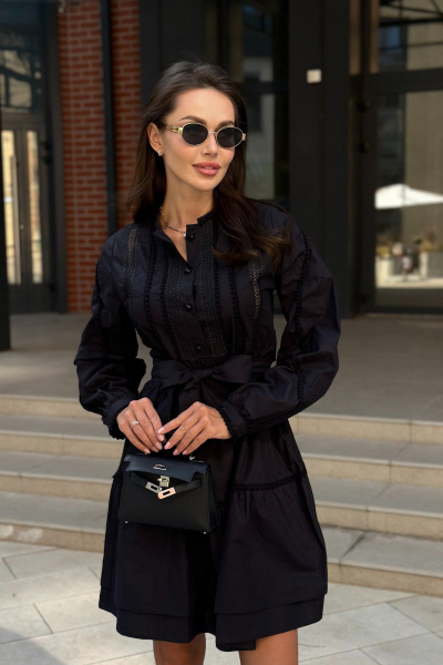 Черное платье из хлопка с кружевной отделкой Pavlova 174 - фото 5