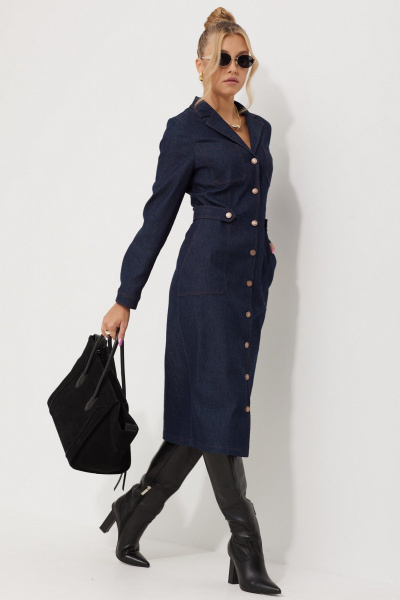 Платье с моделями из джинса и замши на талии AMUARt 1014 синий_джинс - фото 12