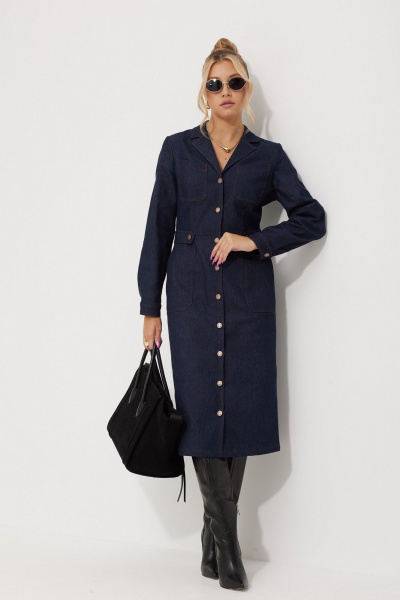 Платье с моделями из джинса и замши на талии AMUARt 1014 синий_джинс - фото 10