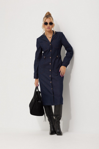 Платье с моделями из джинса и замши на талии AMUARt 1014 синий_джинс - фото 9