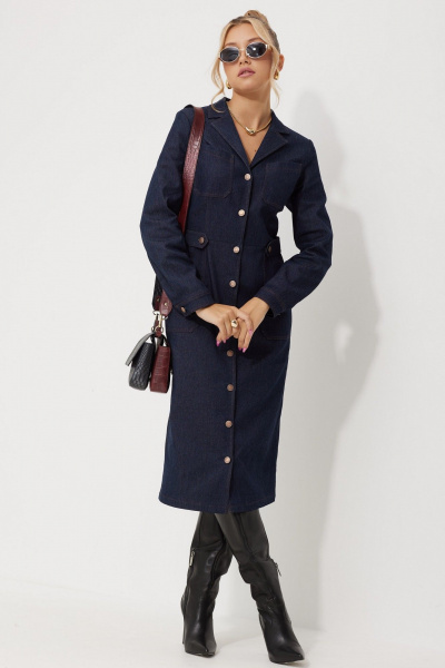 Платье с моделями из джинса и замши на талии AMUARt 1014 синий_джинс - фото 8