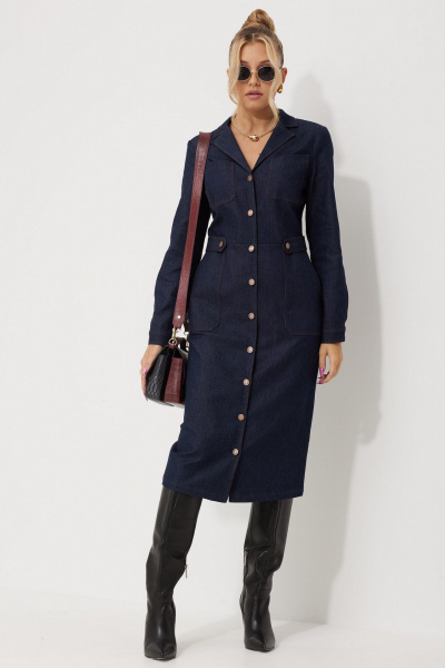 Платье с моделями из джинса и замши на талии AMUARt 1014 синий_джинс - фото 7