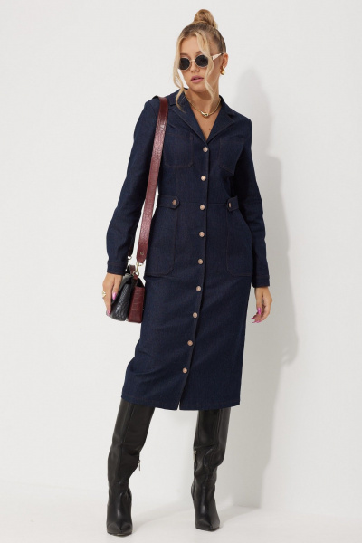 Платье с моделями из джинса и замши на талии AMUARt 1014 синий_джинс - фото 5