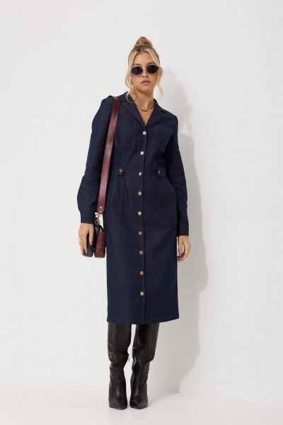 Платье с моделями из джинса и замши на талии AMUARt 1014 синий_джинс - фото 4