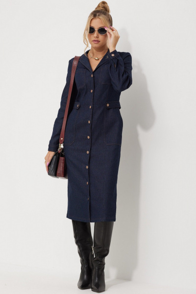 Платье с моделями из джинса и замши на талии AMUARt 1014 синий_джинс - фото 3