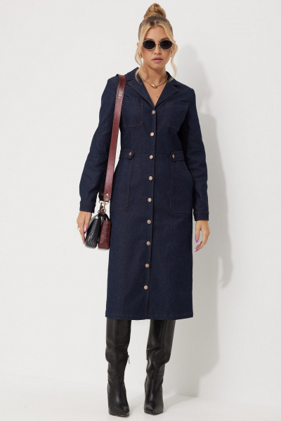 Платье с моделями из джинса и замши на талии AMUARt 1014 синий_джинс - фото 2