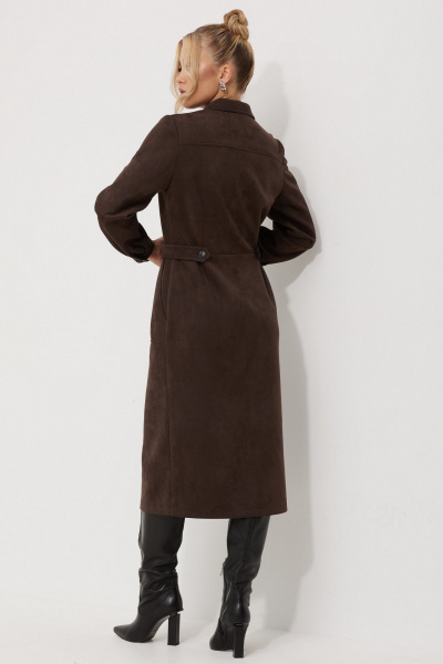 Платье с воротником и карманами из искусственной замши AMUARt 1014-1 коричневый,замш - фото 14