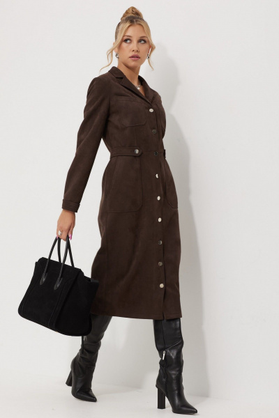 Платье с воротником и карманами из искусственной замши AMUARt 1014-1 коричневый,замш - фото 13