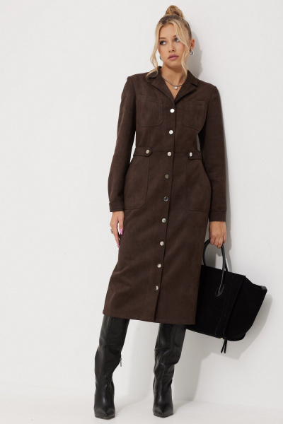 Платье с воротником и карманами из искусственной замши AMUARt 1014-1 коричневый,замш - фото 8