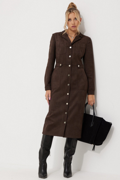 Платье с воротником и карманами из искусственной замши AMUARt 1014-1 коричневый,замш - фото 7