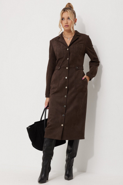Платье с воротником и карманами из искусственной замши AMUARt 1014-1 коричневый,замш - фото 3