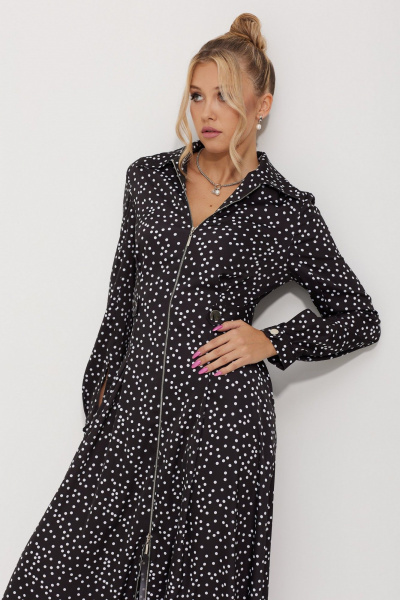 Миди-платье с горошковым принтом и складками AMUARt 1015-1 черно-белый_горох - фото 19