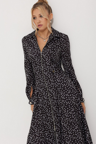 Миди-платье с горошковым принтом и складками AMUARt 1015-1 черно-белый_горох - фото 18