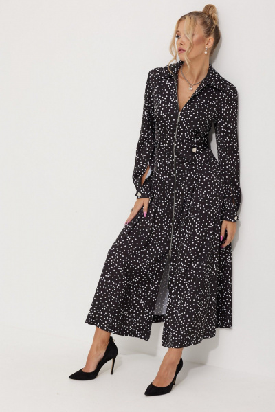 Миди-платье с горошковым принтом и складками AMUARt 1015-1 черно-белый_горох - фото 17