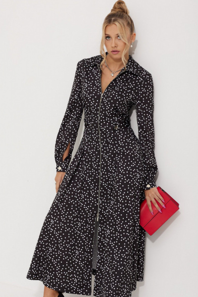 Миди-платье с горошковым принтом и складками AMUARt 1015-1 черно-белый_горох - фото 16