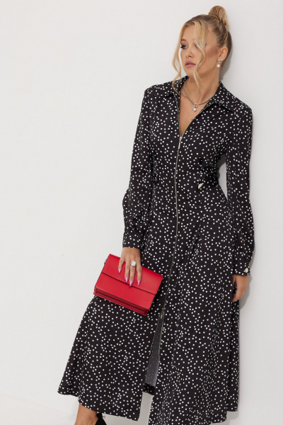 Миди-платье с горошковым принтом и складками AMUARt 1015-1 черно-белый_горох - фото 15