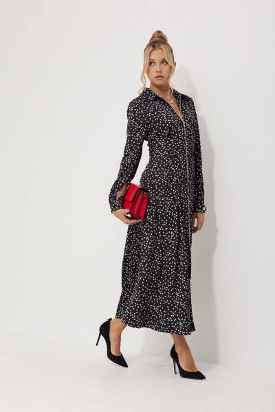 Миди-платье с горошковым принтом и складками AMUARt 1015-1 черно-белый_горох - фото 14