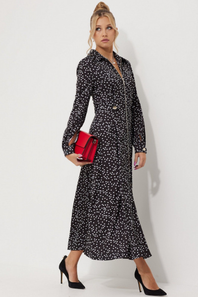 Миди-платье с горошковым принтом и складками AMUARt 1015-1 черно-белый_горох - фото 13