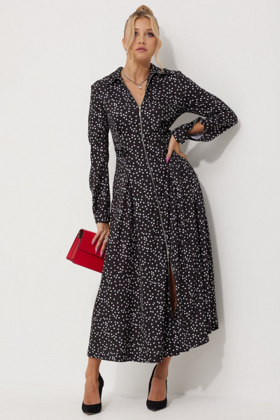 Миди-платье с горошковым принтом и складками AMUARt 1015-1 черно-белый_горох - фото 11