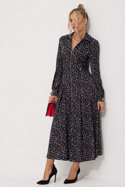 Миди-платье с горошковым принтом и складками AMUARt 1015-1 черно-белый_горох - фото 10