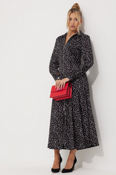 Миди-платье с горошковым принтом и складками AMUARt 1015-1 черно-белый_горох - фото 9