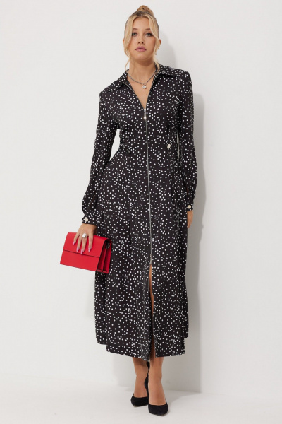 Миди-платье с горошковым принтом и складками AMUARt 1015-1 черно-белый_горох - фото 8