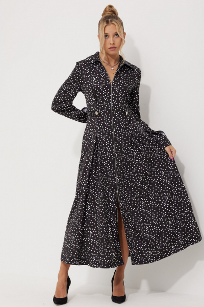 Миди-платье с горошковым принтом и складками AMUARt 1015-1 черно-белый_горох - фото 7