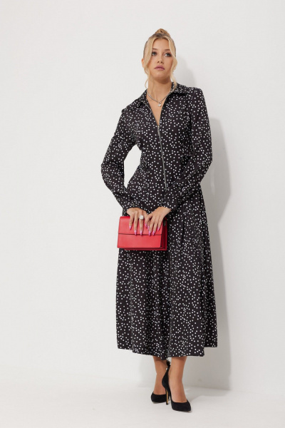 Миди-платье с горошковым принтом и складками AMUARt 1015-1 черно-белый_горох - фото 5