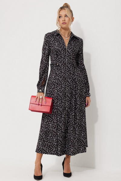 Миди-платье с горошковым принтом и складками AMUARt 1015-1 черно-белый_горох - фото 4