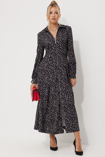 Миди-платье с горошковым принтом и складками AMUARt 1015-1 черно-белый_горох - фото 3