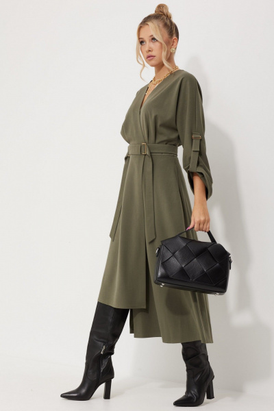 Деловое платье с запахом и асимметричной юбкой AMUARt 1016-1 хаки - фото 19