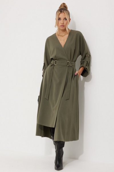 Деловое платье с запахом и асимметричной юбкой AMUARt 1016-1 хаки - фото 8