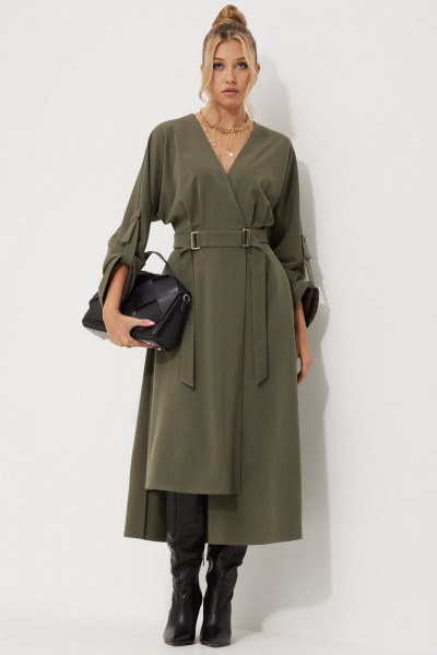 Деловое платье с запахом и асимметричной юбкой AMUARt 1016-1 хаки - фото 3